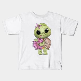 Schildkröte mit Blume Kids T-Shirt